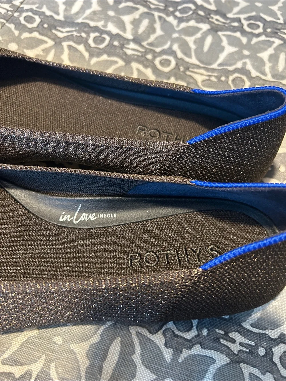 Rothy's Brown Pointed-Toe Flats with Blue Trim